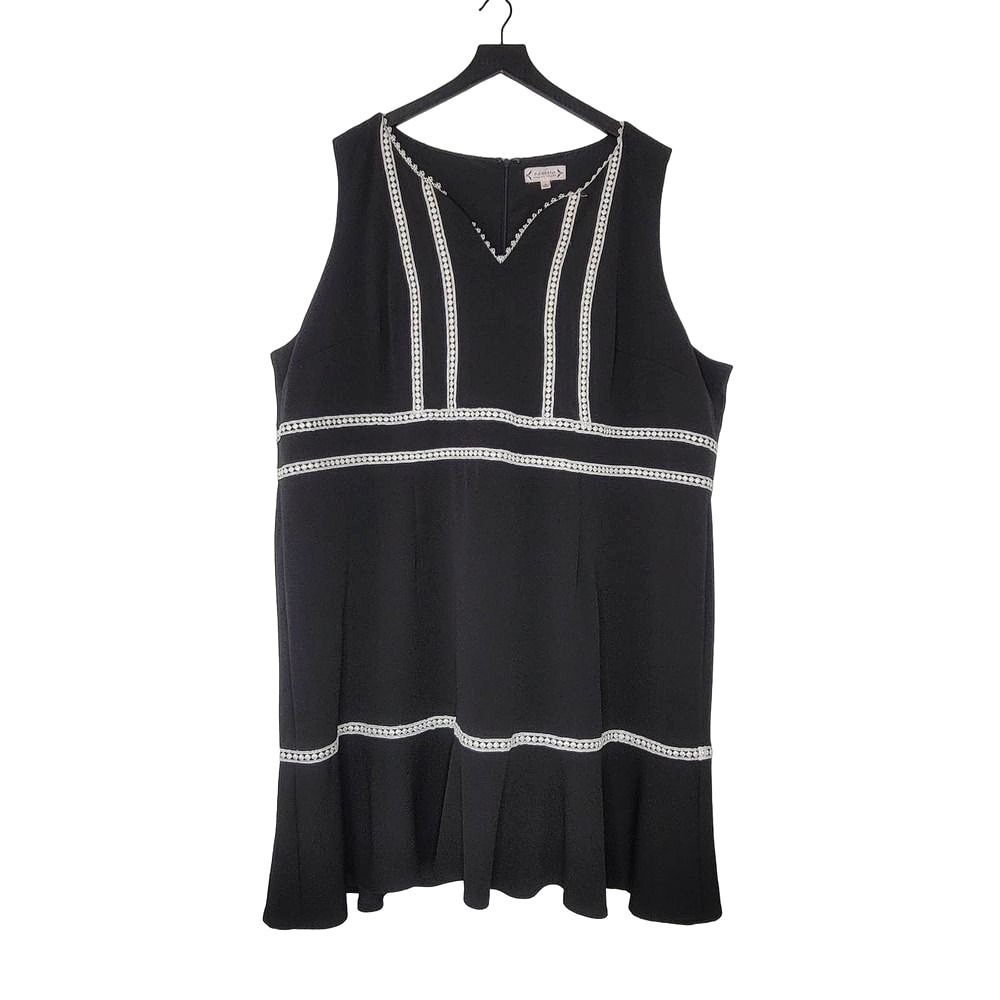 Nanette Lepore Black‎ Sleeveless Dress White Rick Rack Trim Neutral 26